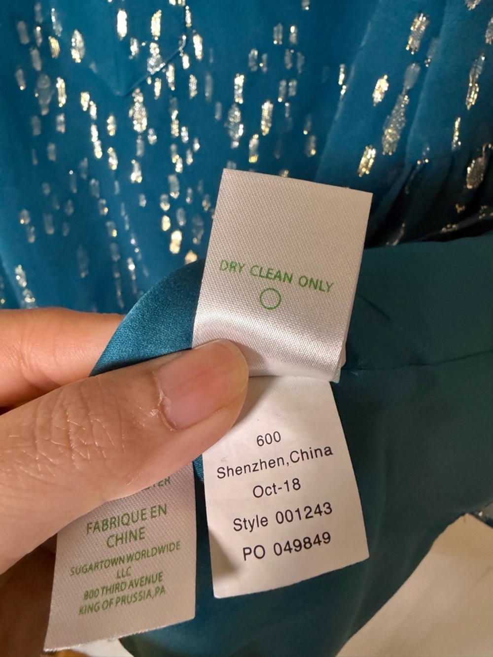 Lilly Pulitzer Elenora Silk Tunic Large Inky Tidal Fish Clip Teal Metallic Shift - Picture 8 of 8